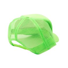 a neon green mesh hat on a white background