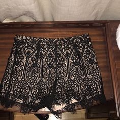 Black Lace With Beige Underlay Shorts. Never Worn. Zips Up On The Left Side. Forever 21 Black Summer Bottoms, Forever 21 High-waisted Shorts For Night Out, Forever 21 Black Shorts For Night Out, Chic Going Out Bottoms From Forever 21, Chic Forever 21 Bottoms For Going Out, Chic Forever 21 Shorts For Night Out, Chic Night Out Shorts By Forever 21, Forever 21 Bottoms For Date Night In Summer, Chic Forever 21 Bottoms For Date Night