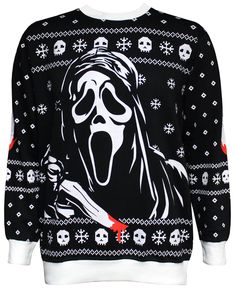 Scream Ghostface, Polyester Sweater, Christmas Sweater Party, Ugly Christmas Sweater Party, Holiday Theme, Black Gifts, Horror Characters, Holiday Sweater, Black Gift