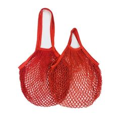 two red mesh bags with handles on white background