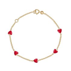 This charming UNICORNJ bracelet features 14K yellow gold with vibrant enamel mini hearts arranged in a delightful 5-heart station design. Available in 5.25" or 5.5" lengths, it's perfect for girls, toddlers, and babies. Crafted in Italy, this bracelet can be worn as dangle or vertical-stacked, adding a touch of elegance to any young one's jewelry collection. Spiritual Bracelets, Dangle Bracelet, Rainbow Pearl, Conch Earring, Solitaire Necklaces, Puffy Heart, Baby Keepsake, Mini Heart, Enamel Charms