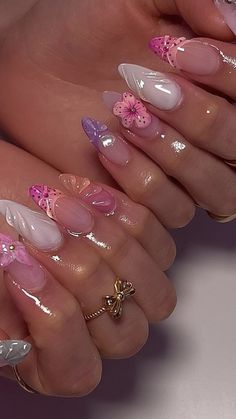 3d Flower Nails, Milky Nails, Floral Nail Designs, Girly Acrylic Nails, Mermaid Nails, Vacation Nails, Unique Acrylic Nails, Floral Nails, Nail Polishes