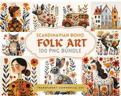 scandinavian boho folk art 100 png bundle