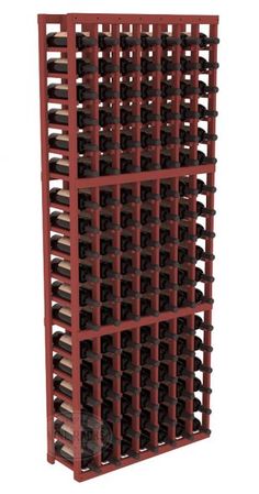 a wooden wine rack filled with lots of bottles