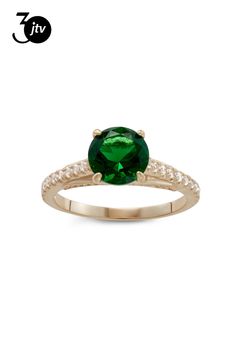 2.05ctw Round Emerald Simulant And 0.24ctw Lab Created White Sapphire 10K Yellow Gold Ring. Ring Spacer, School Jewelry, Popular Jewelry, Cleaning Accessories, Yellow Gold Ring, Green Emerald, Womens Glasses, Jewelry Maker, White Sapphire