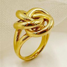 Yellow Gold Plated Knot Fashion Ring * Fashion Jewelry * Size: (7) * Yellow Gold Plated, Stainless Steel Knot Decor, Gold Knot Ring, Dragonfly Ring, Turquoise Gold Ring, Single Ring, Purple Diamond, Carnelian Ring, Dragonflies Design, Gold Statement Ring