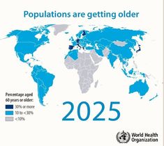 the world map shows that populations are getting older in 2015 and 2013, according to age