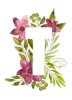 the letter j is surrounded by flowers and leaves