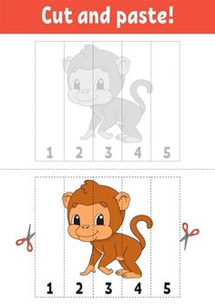 the cut and paste worksheet for children to learn how to draw a monkey