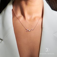 About This Necklace
Perfectly personal, perfectly giftable.
Just in time for gifting season, meet our brand new Moonstone Zodiac identity necklaces.
Truly sophisticated and hand set with authentic Moonstone and real Diamonds, only 1 in 12 constellations reflects what makes her, her.
Stress-free yet memorable gifting? Here's your answer. 
Your loved one, Mum, BFF or daughter will know you've gone the extra gifting mile.
 
Details
- Authentic Moon Magic Diamonds and Rainbow Moonstone- Chain Length Celestial Zodiac Diamond Jewelry, Celestial Zodiac Sign Diamond Jewelry, White Gold Zodiac Sign Necklace For Gift, White Gold Celestial Zodiac Necklace, Celestial White Gold Zodiac Sign Necklace, Elegant Diamond Zodiac Sign Jewelry, Elegant Diamond Jewelry With Zodiac Sign, Elegant Zodiac Sign Jewelry For Anniversary, Fine Jewelry Zodiac Sign Necklace As Gift