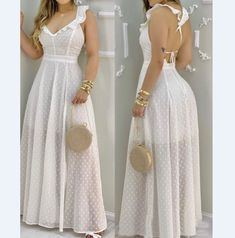 High Waist Maxi Dress, Backless Dress Summer, Ruffles Fashion, Solid Color Dress, Women Long Dresses, White Maxi Dresses, Mesh Dress, Chic Dress