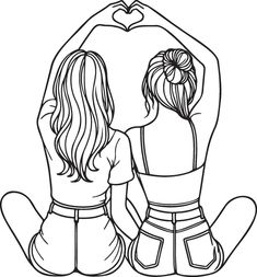 Drawing Ideas For Your Best Friend, Bff Pictures Drawing, Cute Sister Drawings, 3 Bff Drawings, Lgbtq Coloring Pages, Cute Things To Draw For Your Best Friend, Bff Sketches, Two Best Friends Sketch, Drawing Outlines People