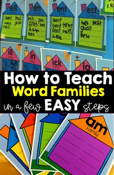 how to teach word families in easy steps with pictures on the front and back cover