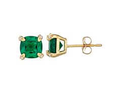 Square Cushion Lab Created Emerald 10K Yellow Gold Stud Earrings 1.44ctw Yellow Gold Stud Earrings, Lab Created Emerald, Gold Stud Earrings, Gold Stud, Creative Arts, Gold Earrings Studs, Gold Studs, Emerald, Lab