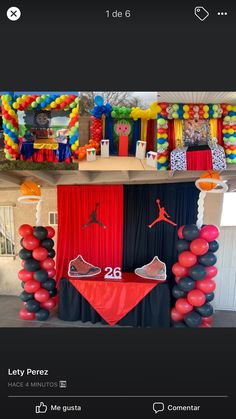 a basketball themed party with balloons and decorations