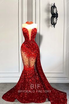 Sparkly Red Sequin Rhinestones Deep Neck Panel Train Formal Dress Sequin Prom Dresses Mermaid, Mermaid Style Prom Dresses, Black Lace Formal Dress, Mermaid High, Prom Dress Pictures, Classy Prom, Red Mermaid, African Prom Dresses, Sequin Evening Gowns