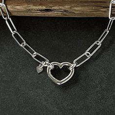 High Quality Solid 925 Italian Sterling Silver Paperclip Open Heart Clasp Necklace Chain: Solid 925 sterling silver paperclip chain, 4.3mm width  Link measurements:  4.3mm width x 11.3mm length Clasp: Solid 925 Sterling Silver Open Heart Hinged Push Clasp, 15mm  Shipping: Ready to ship within one business day Free shipping in the USA Comes to you wrapped as shown in the photos Lengths:  15" to 36" The paperclip chain is available in four different sizes, 3mm, 4.3mm, 5mm and 6mm.   Click on the l Silver Paperclip Necklace, Chunky Silver Jewellery, Paperclip Bracelet, Paperclip Necklace, Open Heart Necklace, Witchy Jewelry, Clasp Necklace, Silver Heart Necklace, Open Heart