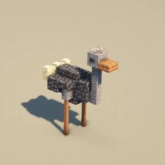 an animal made out of lego blocks sitting on top of a wooden stick in front of a gray background