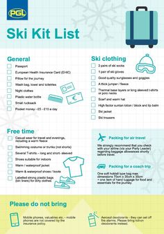 a poster with instructions on how to pack for the ski trip and what to do