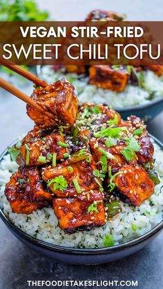 the best parsnip sweet and sour stew tofu is served over white rice