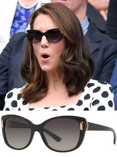 a woman wearing black sunglasses and a polka dot shirt