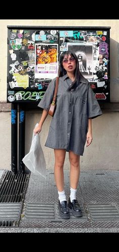 Loose Black Dress Outfit, Covering Summer Outfits, Summer Coffee Shop Outfit, Dress Over Shirt Outfit, Summer Oversized Outfits, Edgy Summer Outfits Soft Grunge, Dress With Jeans Underneath, Japanese Outfits Street Style Tokyo Fashion, Loose Summer Outfits