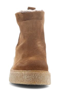 Bring cozy style to winter looks with a suede bootie that offers waterproof protection and insulated warmth with wool and faux-fur lining. Waterproof: protects against rain, puddles and slush to keep feet dry in wet conditions 1 3/4" heel; 1" platform 4 1/2" shaft Pull-on style Memory foam cushioning Temperature rated to -13°F/-25°C Leather upper/wool and faux-fur lining/rubber sole Made in Portugal Winter Waterproof Ankle Boots With Suede Lining, Winter Ankle Waterproof Boots With Suede Lining, Rugged Winter Waterproof Boots With Suede Lining, Rugged Waterproof Boots With Suede Lining For Winter, Fall Outdoor Suede Chelsea Boots, Winter Chelsea Boots With Suede Lining And Round Toe, Brown Shearling Boots With Suede Lining, Casual Winter Boots With Suede Lining, Weatherproof Suede Ankle Boots