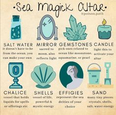 Sea Witch Spells Witchcraft, Sea Witch Grimoire, Ocean Witch Aesthetic Bedroom, Amphitrite Altar, Sea Witch Altar Ideas, Beach Witch Aesthetic, Sea Witch Decor