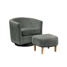 a gray chair and ottoman sitting next to each other