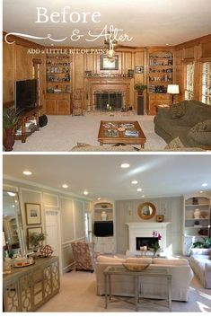 before and after pictures of a living room