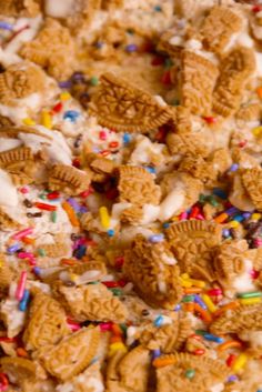 a pile of cereal krispy kreme treats with sprinkles on top