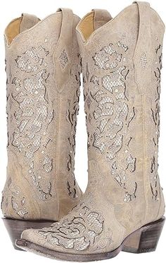 Corral Boots A3322 | Zappos.com Elegant Embellished Snip Toe Boots, Country Dresses With Boots, Cowgirls Boots, Cowgirl Boots Wedding, Dresses And Boots, Dresses With Boots, Wedding Shoe Ideas, Classic Black Boots, Corral Boots Womens