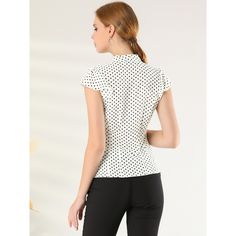 An easy choice for work or daily wear. Feminine polka-dot prints dance on this flutter-sleeve blouse which is finished with a tie neck. Flare sleeves bring a feminine flutter to this blouse with a charming pussycat bow at the front for an office lady look. This tie-neck blouse is the Monday meeting top that you never knew you needed. Linen Shorts Women, Women Chiffon Blouse, Cap Sleeve Blouse, Polka Dot Tie, Cap Sleeves Blouse, Flare Sleeves, Cap Sleeve Top, Tie Neck Blouse, Blouse White