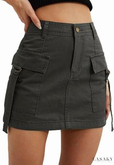 Lasaky - Low-Waist Utility Skirt with Pockets, Made of Pure Cotton for Ultimate Comfort, Enhancing Casual Short Skirt Casual Short Skirt, Low Waist Cargo, Cargo Denim Skirt, Cargo Shorts Women, Halter Dress Short, Utility Skirt, Tube Top Dress, Cardigan Sweater Coat, Maxi Dress Cocktail