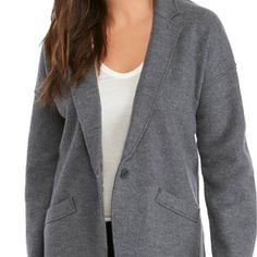 Eileen Fisher Great Slouchy Notched Collar Jacket In Ash Color Polished Yet Relaxed. A Slouchy Jacket With A Notch Collar, Dropped Shoulder And A Hint Of Structure From Our Boiled Wool Knit. Now In Responsible Wool. Designed With An Easy, Boxy Fit. Retail 398.00 A Knit That's Boiled For A Soft, Felted Feel. Structure With Movement. Loved Since 1998. Eileen's Merino Supports Australian Ranchers Who Meet Best Practices For Animal Welfare And Land Management. Meets The Responsible Wool Standard. Notch Collar, Dropped Shoulder, Front Button Closure. Angled Welt Pockets, Seam-Out Details. Dry Clean Only. This Garment Is Responsible By Design. That Means It Meets Our Highest Standard For Environ Winter Everyday Sweater Coat, Workwear Cardigan With Pockets, Casual Sweater Coat For Work, Casual Outerwear With Notch Lapel For Layering, Casual Outerwear For Layering With Notch Lapel, Casual Notch Lapel Outerwear For Layering, Notched Collar Jacket, Winter Sweater Coat, Land Management