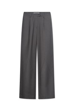 Front view of the Sloane Trouser in gray pinstripe Pinstripe Women, Pinstripe Fabric, Classic Gray, Pinstripe Pants, Pinstripe Suit, Suit Trousers, New Pant, Grey And White, Essence