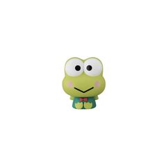 a green toy with big eyes and a bow tie