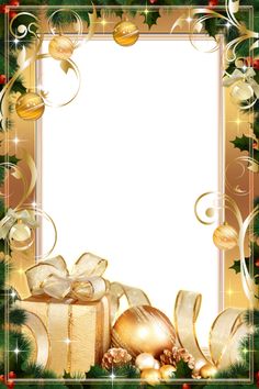 a christmas frame with presents and baubles