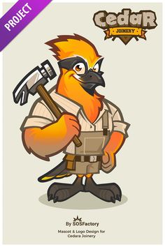 an image of a cartoon bird with a hammer in his hand and the words cedrr on it