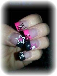 2000s Star Nails, Scene Kid Nails, Y2k Star Nails, Emo Rockstar, Stars Nails, Star Nail Designs