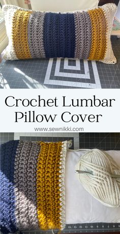 crocheted lumbar pillow cover sitting on cutting mat Loom Knit Throw Pillow, Lumbar Pillow Crochet Pattern, How To Crochet Pillow Covers, Crochet Rectangle Pillow Cover, Crochet Couch Cushion, Crochet Lumbar Pillow Patterns Free, Crochet Velvet Pillow Cover, Crochet Pattern For Pillow Cover, Crochet Long Pillow Pattern