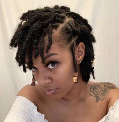 Dread Cornrow Styles, Styled Short Locs Black Women, Mid Loc Styles, Medium Starter Locs Short 4c Hair, Lox Hairstyles Short, Locs Style Short Hair, Loc Hairstyles Short Locs, Formal Loc Styles Black Women Short, Super Short Loc Styles