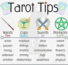 a table with different types of tarot tips