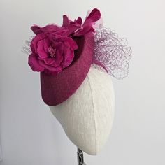 "READY TO SHIP TODAY ☀ Follow this link for more beautiful choices from 'Indigo Hats'  https://www.etsy.com/shop/IndigoHats ☀ As soon as I thought of this style, I had to make it, now it's one of my favorites. I hand blocked (steamed and stretched and pinned straw around a wooden shape)  a stunning cerise pink sinamay straw, into this elegant teardrop percher shape.  I picked up the block on my last trip to England and I just love it.   After blocking I added a mauve vintage look veiling overlay Mini Hats For Kentucky Derby Celebration, Fitted Hat For Royal Ascot Celebration, Fitted Hat For Kentucky Derby Celebration, Fitted Headpieces For Kentucky Derby Celebration, Adjustable Pink Mini Hat For Celebration, Adjustable Pink Hats For Celebration, Fitted Hat For Celebrations, Fitted Pink Party Headpieces, Fitted Pink Headpieces For Party