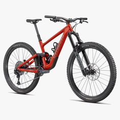 a red mountain bike on a white background