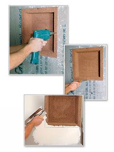 three pictures showing how to paint a box