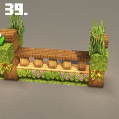 an image of a wooden bench made out of plants and flowers in minecraft style