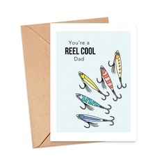 You're a Reel Cool Dad Card Simply Happy Paper Birthday Card For Fisherman, Fishing Card Ideas, Reel Cool Dad, Catch Of The Day, Fishing Cards, Dad's Birthday, Bff Gift, Fishing Birthday, Dad Birthday Card