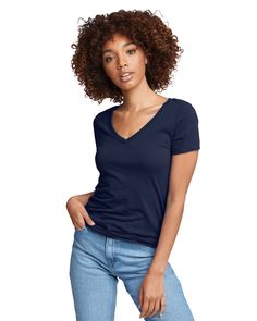 Ladies' Ideal V - MIDNIGHT NAVY - S | Next Level Women's Ideal V T-Shirt in Midnight Navy Blue Size Small | 60% combed ring spun cotton, 40% polyester Trims Fashion, Banana Cream, Light Turquoise, Midnight Navy, Lady V, Warm Grey, Color Swatches, Knit Set, Light Orange