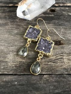 Hey, I found this really awesome Etsy listing at https://www.etsy.com/listing/635793202/amethyst-druzy-earrings-pyrite-earrings Gold Gemstone Drop Crystal Earrings, Gold Faceted Dangle Crystal Earrings, Pyrite Earrings, Gemstone Earrings Gold, Stackable Jewelry, Druzy Necklace, Gold Dangle Earrings, Earring Trends, Druzy Earrings